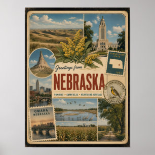 Nebraska Authentic Vintage Style Poster