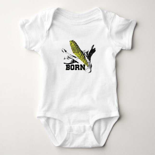 Nebraska born - corn born cornhusker baby bodysuit (Front)