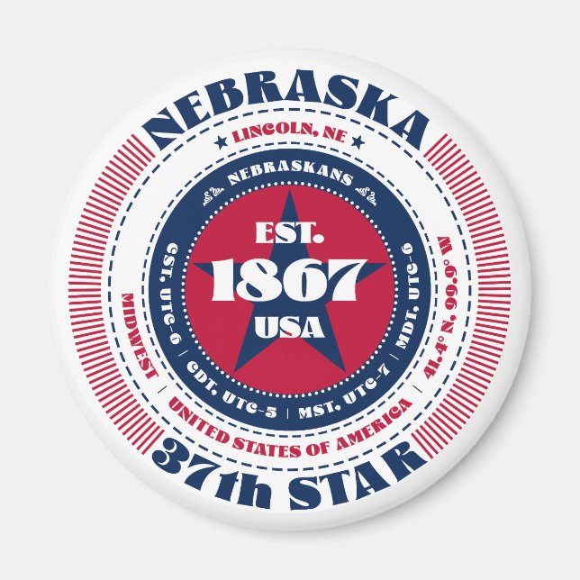 Nebraska Circle Typography Souvenir Magnet (Front)