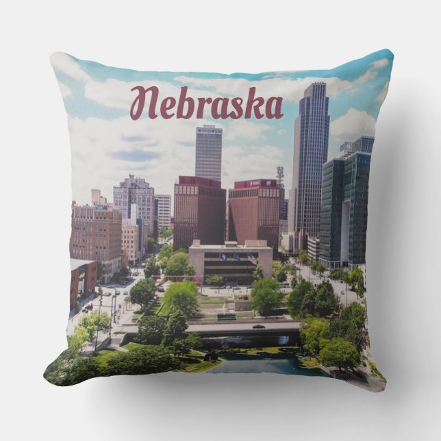 Nebraska City Skyline Omaha Throw Pillow (Front)