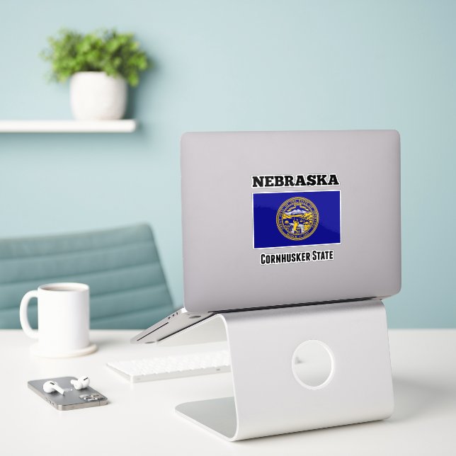 Nebraska, Cornhusker State, Flag Sticker (Laptop On Desk)