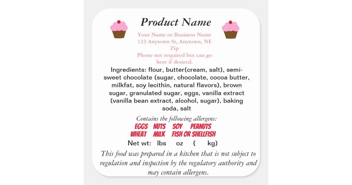 NEBRASKA Cottage Food Law Label with allergens | Zazzle