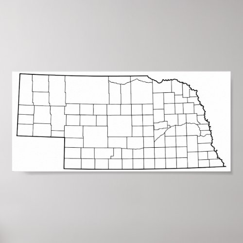 Nebraska Counties Blank Outline Map Poster