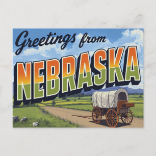 Nebraska Covered Wagon Field Postcard
