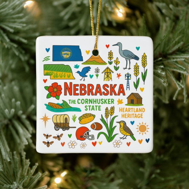 Nebraska Custom Family Trip Christmas Ceramic Ornament (Tree)