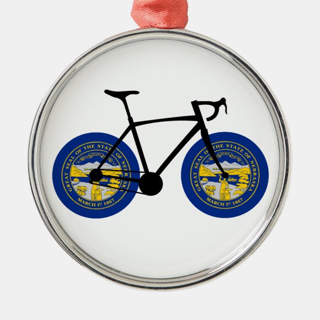 Nebraska Flag Cycling Metal Ornament (Front)