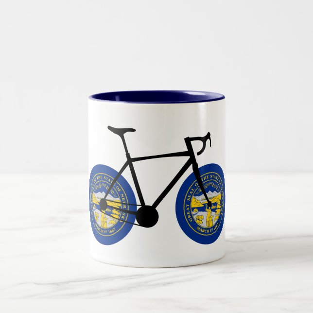 Nebraska Flag Cycling Two-Tone Coffee Mug (Center)