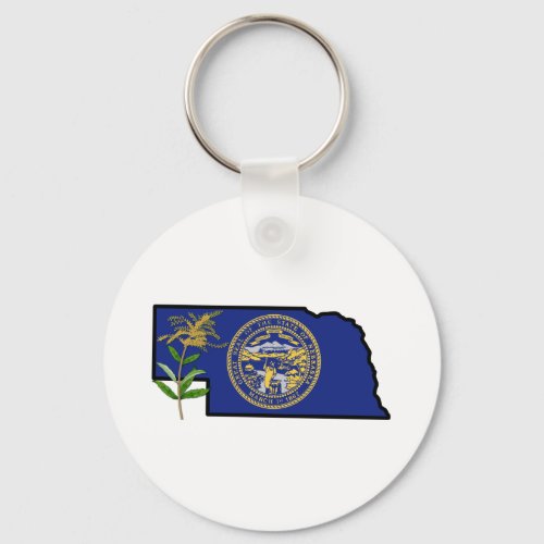 Nebraska Flag with State Flower Goldenrod Keychain