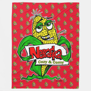 Nebraska Funny Cartoon Corn Cob Fleece Blanket