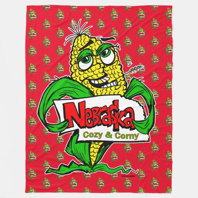 Nebraska Funny Cartoon Corn Cob Fleece Blanket (Front)