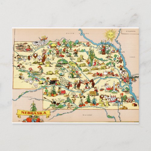 Nebraska Funny Vintage Map Postcard