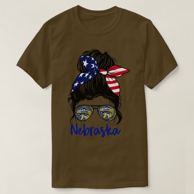 Nebraska girl Messy bun American Girl Nebraska Fla T-Shirt (Design Front)