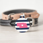 Nebraska Heart Pet ID Tag<br><div class="desc">Let your furry friend show some home state pride with this cute Nebraska pet ID tag. Design features a white silhouette map of the state of Nebraska in pink with a white heart inside, on a preppy navy blue and white stripe background. Add your pet's name and contact information to...</div>