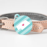 Nebraska Heart Pet ID Tag<br><div class="desc">Let your furry friend show some home state pride with this cute Nebraska pet ID tag. Design features a white silhouette map of the state of Nebraska with a pink heart inside, on a tone on tone turquoise stripe background. Add your pet's name and contact information to the back in...</div>