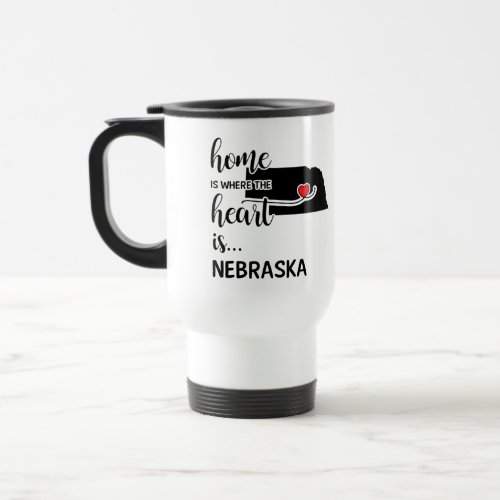 Nebraska home is where the heart is travel mug