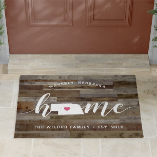 Nebraska Home State Personalized Wood Look Doormat