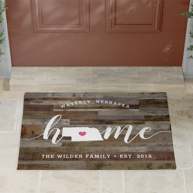 Nebraska Home State Personalized Wood Look Doormat (Creator Uploaded)
