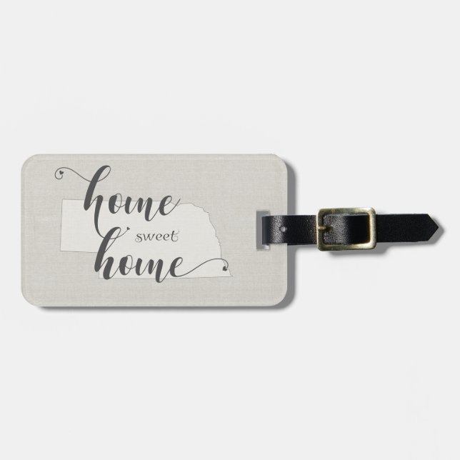 Nebraska - Home Sweet Home burlap-look Luggage Tag (Front Horizontal)