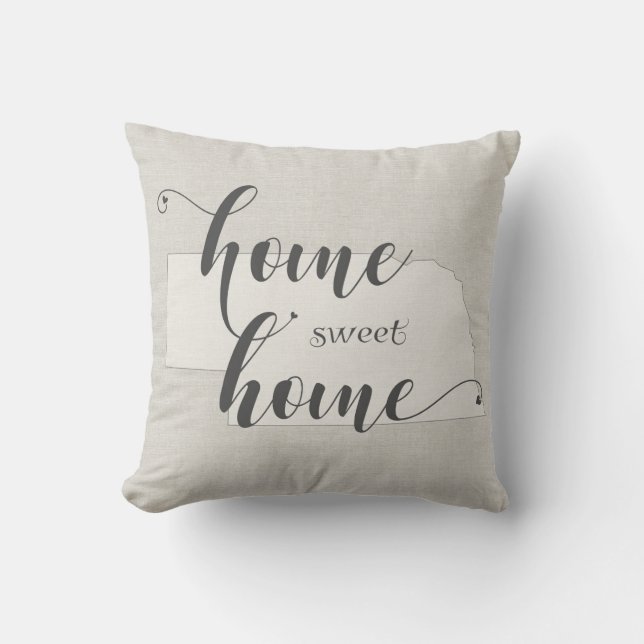 Nebraska - Home Sweet Home burlap-look Throw Pillow (Front)