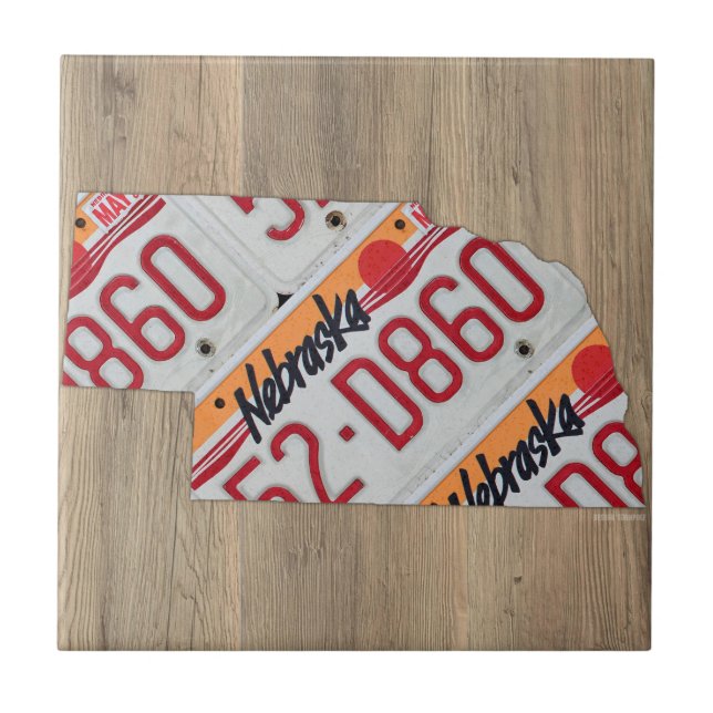 Nebraska License Plate Map Ceramic Tile (Front)