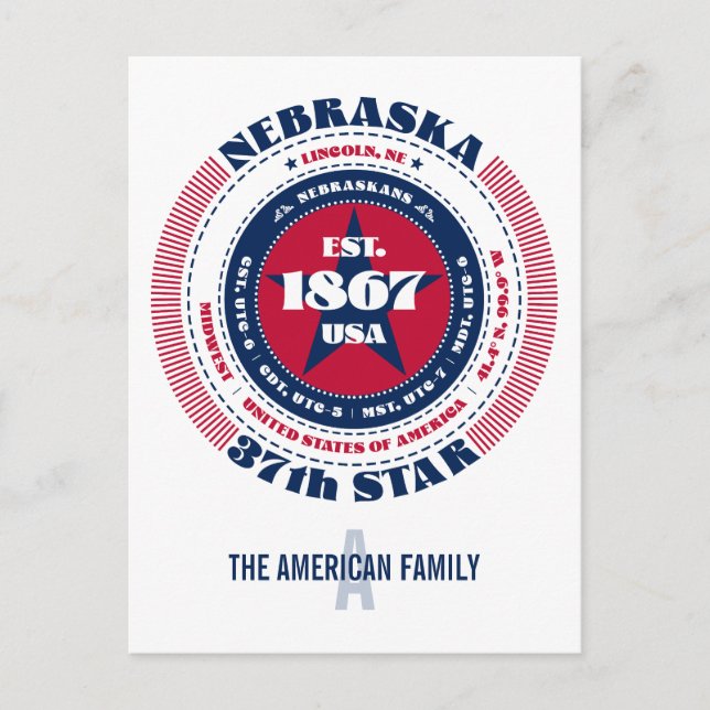 Nebraska, Lincoln, NE, Patriotic, Monogram Postcard (Front)