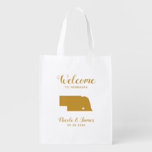 Nebraska Map Wedding Welcome Bag, Gold Tote Bag
