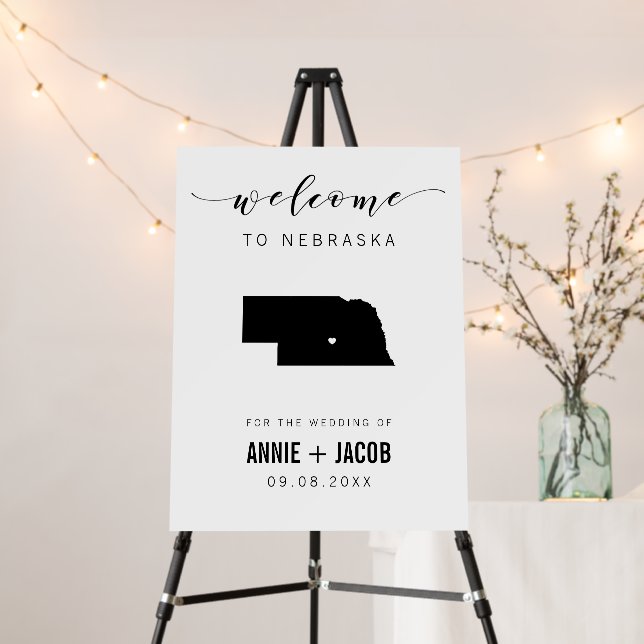 Nebraska Map Wedding Welcome Sign, Foam Board (In Situ (Stand))
