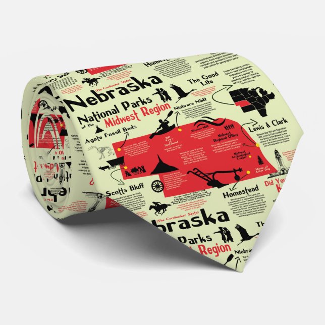 Nebraska National Parks Infographic Map Neck Tie (Rolled)