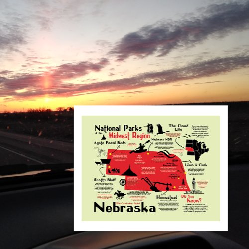 Nebraska National Parks Map Postcard