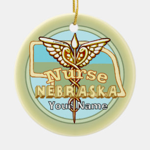 Nebraska Nurse Caduceus Ceramic Ornament