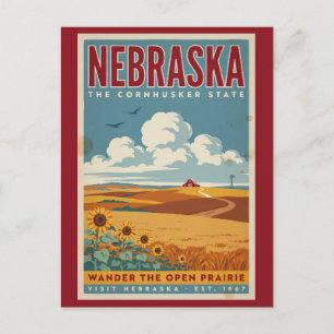 Nebraska Prairie Farm Illustration Travel Art Postcard