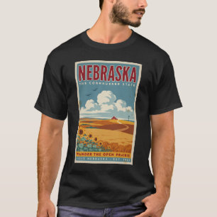Nebraska Prairie Farm Illustration Travel Art T-Shirt