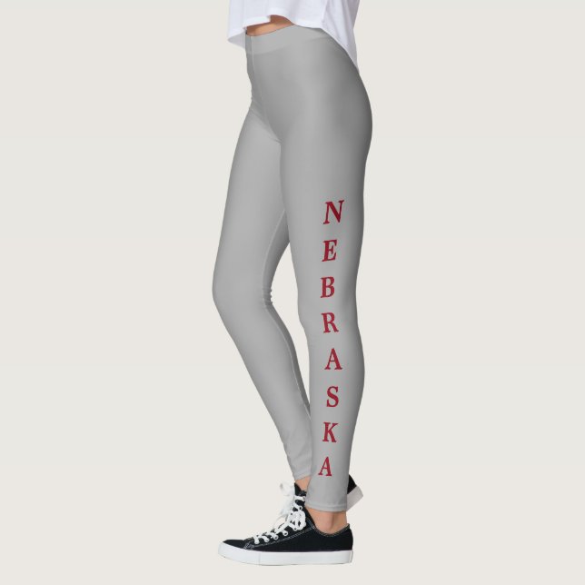 Nebraska Red Lettering Gray Leggings (Left)