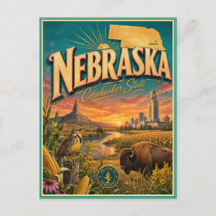 Nebraska Retro Travel Souvenir Postcard