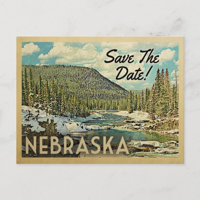Nebraska Save The Date Mountains River Snow Announcement Postcard (Front)