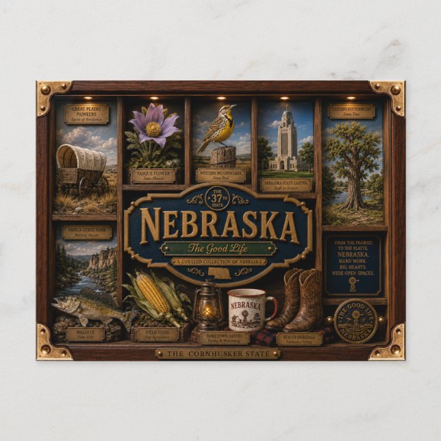 Nebraska Shadow Box 3D Figurine State Postcard (Front)