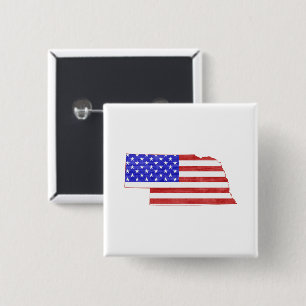 Nebraska Shaped American Flag Button