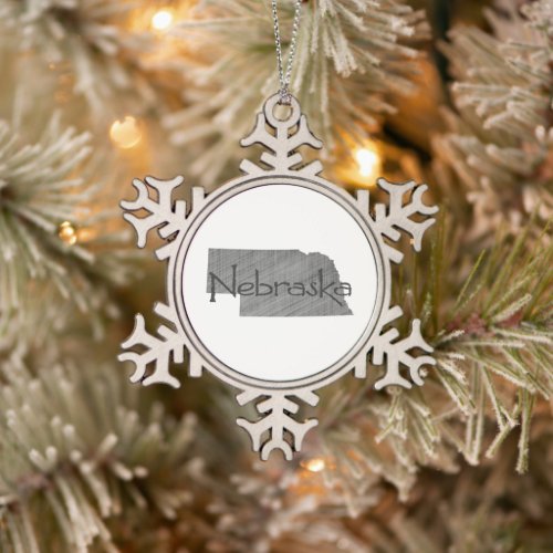 Nebraska Shaped Gray Textured Chalkboard Snowflake Pewter Christmas Ornament