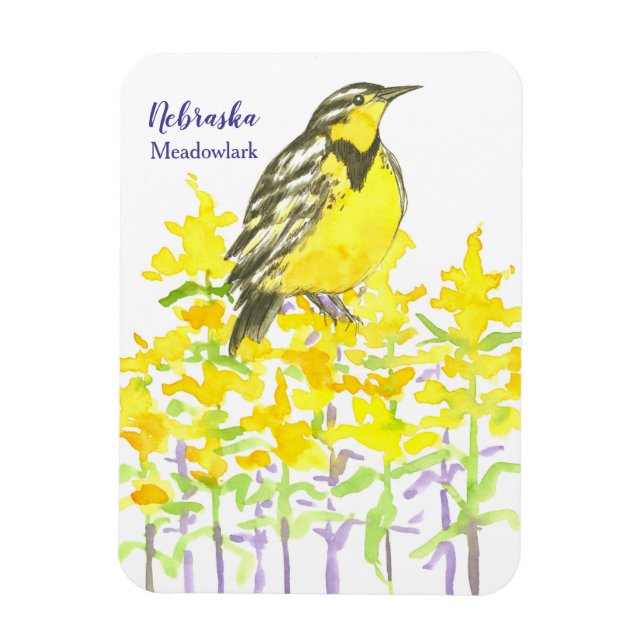 Nebraska Souvenir Meadowlark Goldenrod Wildflower Magnet (Vertical)