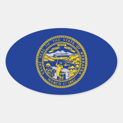 Nebraska State Flag Design Oval Sticker