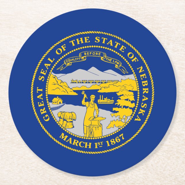 Nebraska State Flag Round Paper Coaster (Front)