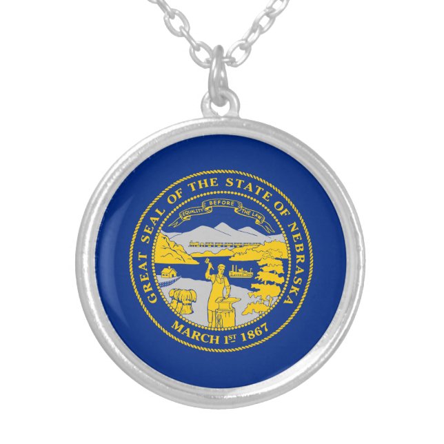 Nebraska State Flag Silver Plated Necklace (Front)
