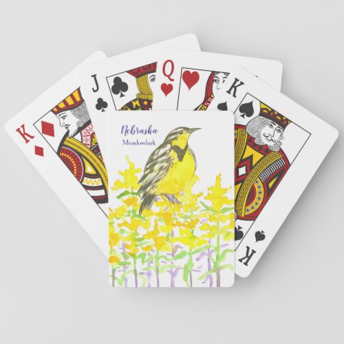 Nebraska State Gift Meadowlark Bird Watercolor Playing Cards