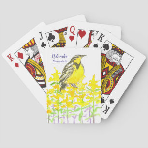 Nebraska State Gift Meadowlark Bird Watercolor Poker Cards