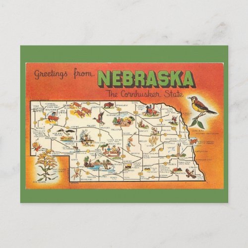 Nebraska State Map Postcard