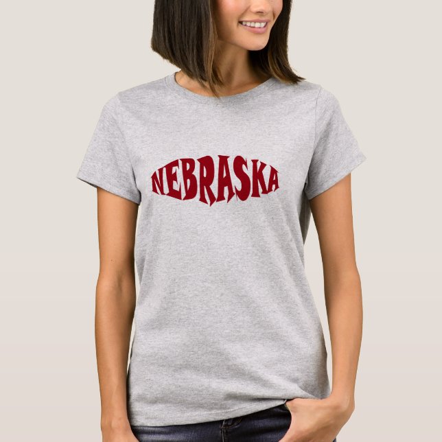 Nebraska Stylized Red Text T-Shirt (Front)