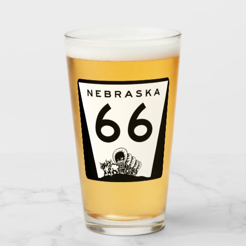 Nebraska US Route 66 Pint Drinking Glass