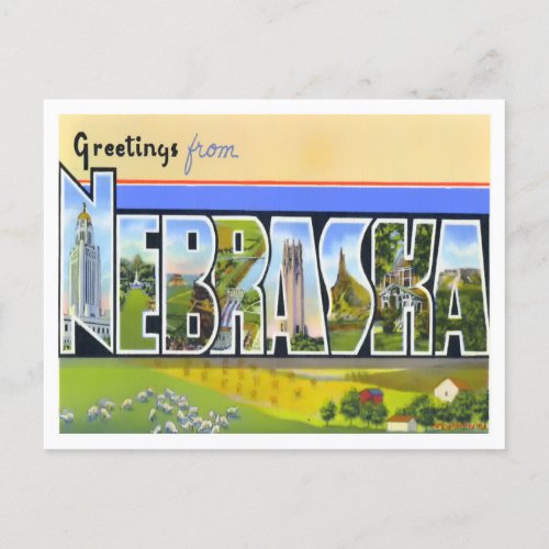 Nebraska Vintage Big Letters Postcard