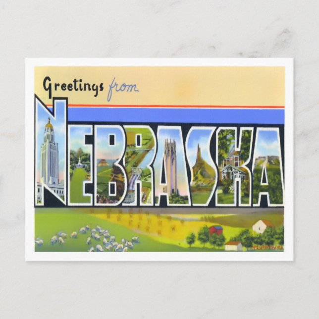 Nebraska Vintage Big Letters Postcard (Front)