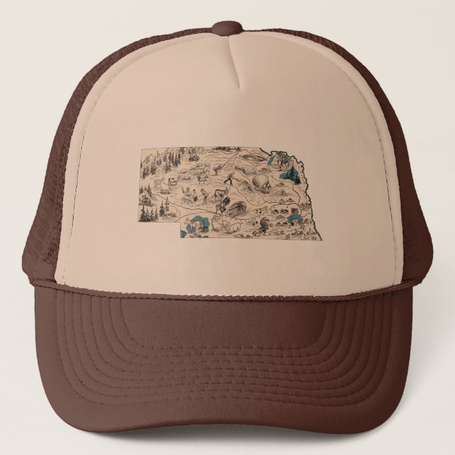 Nebraska Vintage Picture Map Baseball Style Trucker Hat (Front)